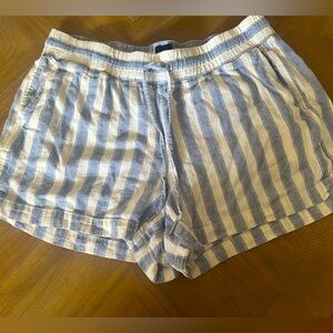 Gap linen shorts - blue/white stripe with elastic waistband - ladies large